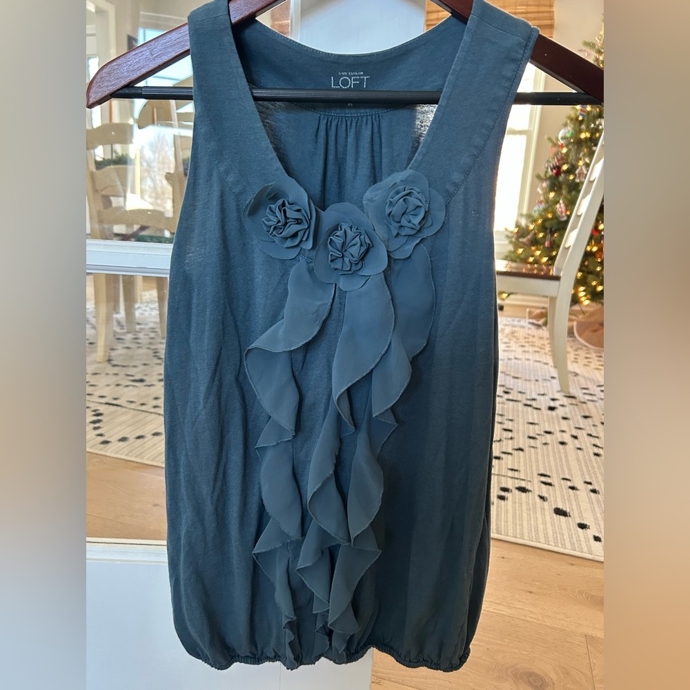LOFT Blue Sleeveless Blouse with Ruffles Size XS